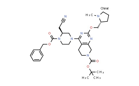 CAS No. 2206738-21-6, tert-Butyl 4-((S)-4-((benzyloxy)carbonyl)-3-(cyanomethyl)piperazin-1-yl)-2-(((R)-1-methylpyrrolidin-2-yl)methoxy)-5,8-dihydropyrido[3,4-d]pyrimidine-7(6H)-carboxylate
