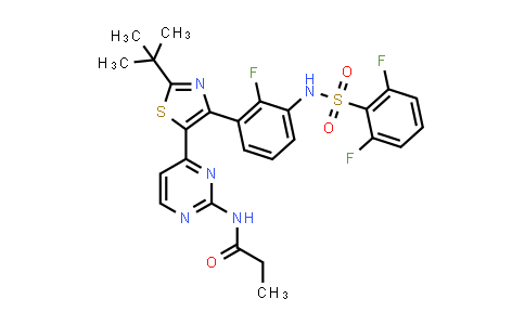CAS No. 2226608-94-0, N-(4-(2-(tert-Butyl)-4-(3-((2,6-difluorophenyl)sulfonamido)-2-fluorophenyl)thiazol-5-yl)pyrimidin-2-yl)propionamide