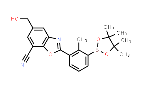 CAS No. 2230904-54-6, 5-(Hydroxymethyl)-2-(2-methyl-3-(4,4,5,5-tetramethyl-1,3,2-dioxaborolan-2-yl)phenyl)benzo[d]oxazole-7-carbonitrile