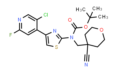 CAS No. 2247481-27-0, tert-Butyl (4-(5-chloro-2-fluoropyridin-4-yl)thiazol-2-yl)((4-cyanotetrahydro-2H-pyran-4-yl)methyl)carbamate