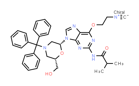 CAS No. 2305415-83-0, N-(9-((2R,6S)-6-(Hydroxymethyl)-4-tritylmorpholin-2-yl)-6-(2-isocyanoethoxy)-9H-purin-2-yl)isobutyramide