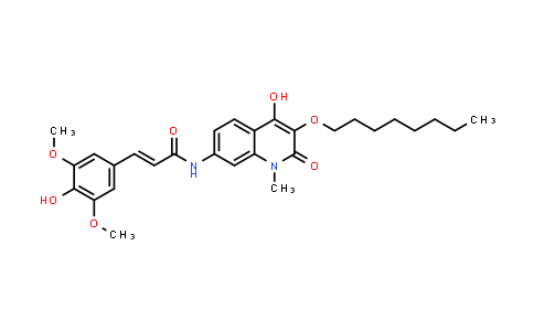 CAS No. 233605-00-0, 2-Propenamide, N-[1,2-dihydro-4-hydroxy-1-methyl-3-(octyloxy)-2-oxo-7-quinolinyl]-3-(4-hydroxy-3,5-dimethoxyphenyl)-, (2E)-