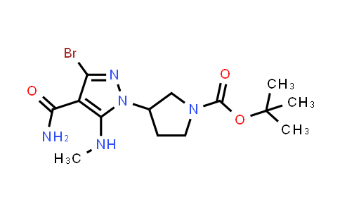 CAS No. 2384605-26-7, tert-Butyl 3-(3-bromo-4-carbamoyl-5-(methylamino)-1H-pyrazol-1-yl)pyrrolidine-1-carboxylate
