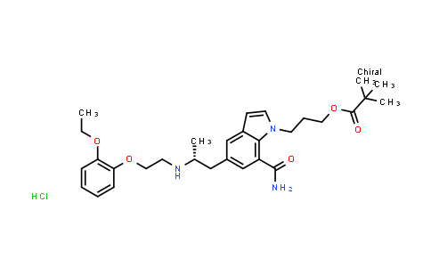 CAS No. 239463-70-8, Propanoic acid, 2,2-dimethyl-, 3-[7-(aminocarbonyl)-5-[(2R)-2-[[2-(2-ethoxyphenoxy)ethyl]amino]propyl]-1H-indol-1-yl]propyl ester, monohydrochloride