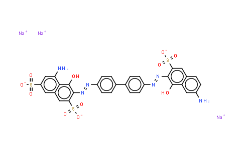 CAS No. 2429-73-4, TriNa 5-amino-3-4'-(7-amino-1-OH-3-sulphonato-2-naphthyl)azo1,1'-biphenyl-4-ylazo-4-OHnaphthalene-2,7-disulphonate