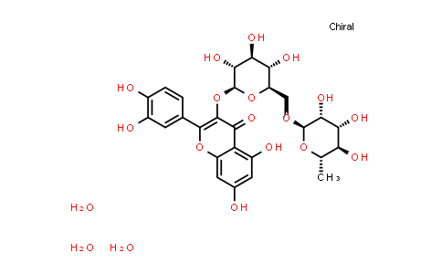 CAS No. 250249-75-3, 2-(3,4-Dihydroxyphenyl)-5,7-dihydroxy-3-(((2S,3R,4S,5S,6R)-3,4,5-trihydroxy-6-((((2R,3R,4R,5R,6S)-3,4,5-trihydroxy-6-methyltetrahydro-2H-pyran-2-yl)oxy)methyl)tetrahydro-2H-pyran-2-yl)oxy)-4H-chromen-4-one trihydrate