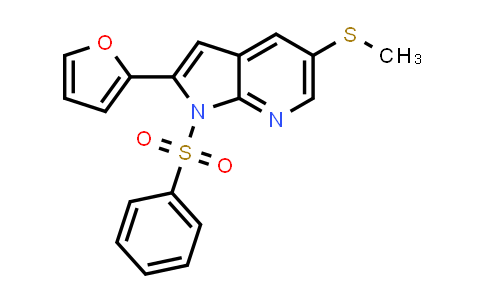 CAS No. 251548-71-7, 1H-Pyrrolo[2,3-b]pyridine, 2-(2-furanyl)-5-(methylthio)-1-(phenylsulfonyl)-