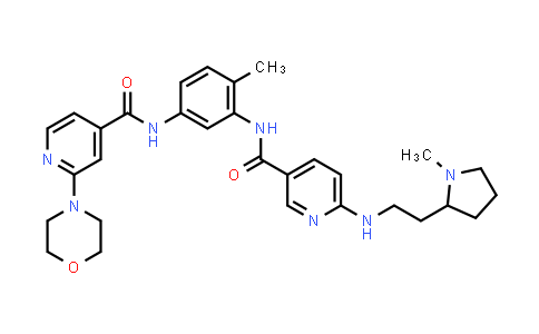 CAS No. 258503-30-9, 4-Pyridinecarboxamide, N-[4-methyl-3-[[[6-[[2-(1-methyl-2-pyrrolidinyl)ethyl]amino]-3-pyridinyl]carbonyl]amino]phenyl]-2-(4-morpholinyl)-