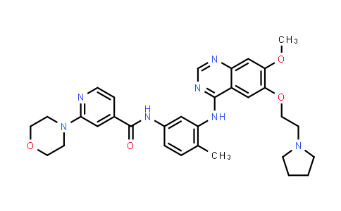 CAS No. 263400-28-8, 4-Pyridinecarboxamide, N-[3-[[7-methoxy-6-[2-(1-pyrrolidinyl)ethoxy]-4-quinazolinyl]amino]-4-methylphenyl]-2-(4-morpholinyl)-
