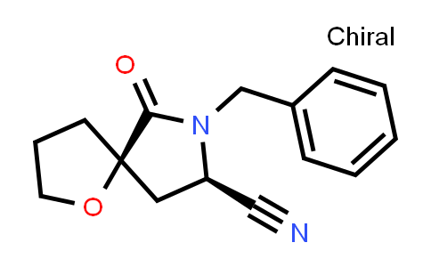 CAS No. 267425-76-3, 1-Oxa-7-azaspiro[4.4]nonane-8-carbonitrile, 6-oxo-7-(phenylmethyl)-, (5R,8R)-rel-