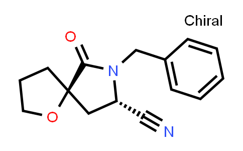 CAS No. 267426-03-9, 1-Oxa-7-azaspiro[4.4]nonane-8-carbonitrile, 6-oxo-7-(phenylmethyl)-, (5R,8S)-rel-