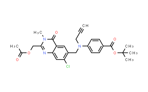 CAS No. 289686-87-9, tert-Butyl 4-(((2-(acetoxymethyl)-7-chloro-3-methyl-4-oxo-3,4-dihydroquinazolin-6-yl)methyl)(prop-2-ynyl)amino)benzoate