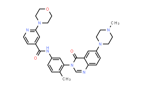 CAS No. 295310-21-3, 4-Pyridinecarboxamide, N-[4-methyl-3-[6-(4-methyl-1-piperazinyl)-4-oxo-3(4H)-quinazolinyl]phenyl]-2-(4-morpholinyl)-