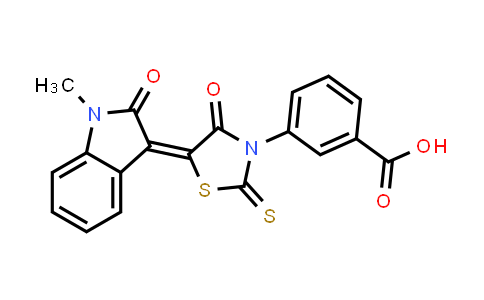CAS No. 306322-09-8, 3-(5-(1-Methyl-2-oxoindolin-3-ylidene)-4-oxo-2-thioxothiazolidin-3-yl)benzoic acid