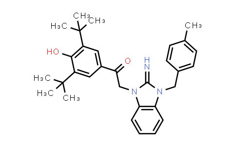 CAS No. 312617-89-3, 1-(3,5-Di-tert-butyl-4-hydroxyphenyl)-2-(2-imino-3-(4-methylbenzyl)-2,3-dihydro-1H-benzo[d]imidazol-1-yl)ethanone