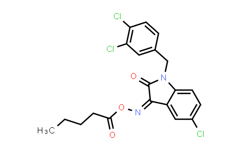 CAS No. 320420-74-4, 1H-Indole-2,3-dione, 5-chloro-1-[(3,4-dichlorophenyl)methyl]-, 3-[O-(1-oxopentyl)oxime]