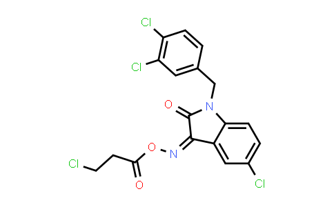 CAS No. 320420-75-5, 1H-Indole-2,3-dione, 5-chloro-1-[(3,4-dichlorophenyl)methyl]-, 3-[O-(3-chloro-1-oxopropyl)oxime]