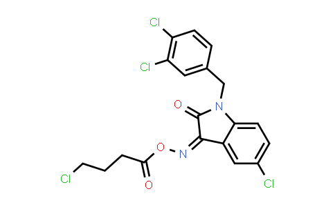 CAS No. 320420-78-8, 1H-Indole-2,3-dione, 5-chloro-1-[(3,4-dichlorophenyl)methyl]-, 3-[O-(4-chloro-1-oxobutyl)oxime]