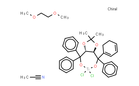 CAS No. 328123-04-2, (4R,5R)-(-)-2,2-Dimethyl-α,α,α',α'-tetraphenyl-1,3-dioxolane-4,5-dimethanolato[1,2-bis(dimethoxy)ethane]titanium(IV)dichlorideacetonitrileadduct