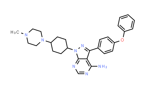 CAS No. 330786-05-5, 1H-Pyrazolo[3,4-d]pyrimidin-4-amine, 1-[4-(4-methyl-1-piperazinyl)cyclohexyl]-3-(4-phenoxyphenyl)-
