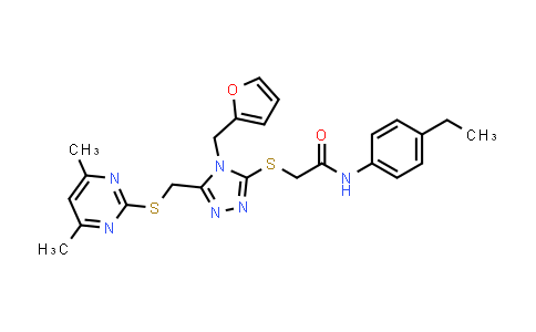 CAS No. 333423-47-5, 2-((5-(((4,6-Dimethylpyrimidin-2-yl)thio)methyl)-4-(furan-2-ylmethyl)-4H-1,2,4-triazol-3-yl)thio)-N-(4-ethylphenyl)acetamide