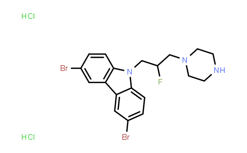 CAS No. 335166-00-2, 9H-Carbazole, 3,6-dibromo-9-[2-fluoro-3-(1-piperazinyl)propyl]-, hydrochloride (1:2)