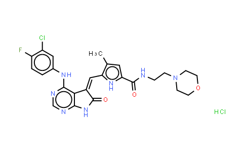 MC550114 | 346599-65-3 | 5-[[4-[(3-氯-4-氟苯基)氨基]-6,7-二氢-6-氧代-5H-吡咯并[2,3-d]嘧啶-5-亚基]甲基]-4-甲基-N-[2-(4-吗啉基)乙基]-1H-吡咯-2-甲酰胺盐酸盐