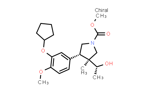 CAS No. 347849-81-4, 1-Pyrrolidinecarboxylic acid, 4-[3-(cyclopentyloxy)-4-methoxyphenyl]-3-[(1R)-1-hydroxyethyl]-3-methyl-, methyl ester, (3S,4S)-