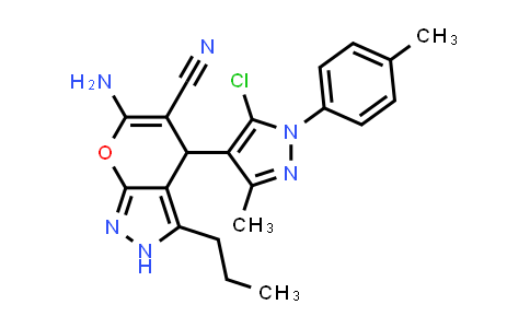 CAS No. 351522-71-9, 6-Amino-4-(5-chloro-3-methyl-1-(p-tolyl)-1H-pyrazol-4-yl)-3-propyl-2,4-dihydropyrano[2,3-c]pyrazole-5-carbonitrile