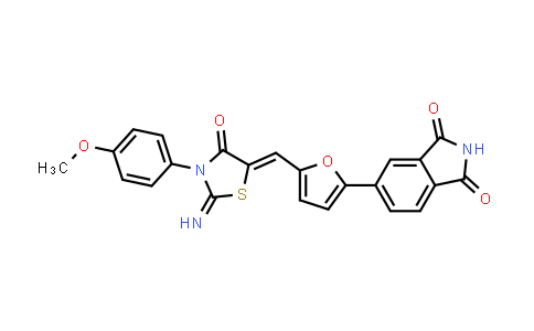 CAS No. 353510-21-1, 1H-Isoindole-1,3(2H)-dione, 5-[5-[[2-imino-3-(4-methoxyphenyl)-4-oxo-5-thiazolidinylidene]methyl]-2-furanyl]-