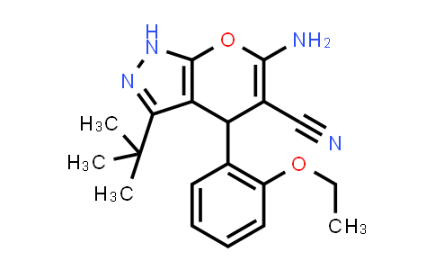 CAS No. 353762-62-6, 6-Amino-3-(tert-butyl)-4-(2-ethoxyphenyl)-1,4-dihydropyrano[2,3-c]pyrazole-5-carbonitrile