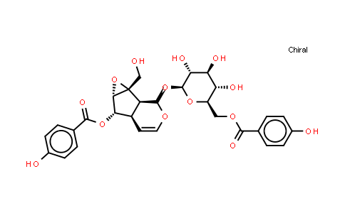 CAS No. 355143-38-3, β-D-Glucopyranoside, (1aS,1bS,2S,5aR,6S,6aS)-1a,1b,2,5a,6,6a-hexahydro-6-[(4-hydroxybenzoyl)oxy]-1a-(hydroxymethyl)oxireno[4,5]cyclopenta[1,2-c]pyran-2-yl, 6-(4-hydroxybenzoate)