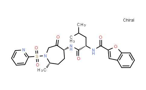 CAS No. 362507-64-0, 2-Benzofurancarboxamide, N-[(1S)-1-[[[(4R,7S)-hexahydro-7-methyl-3-oxo-1-(2-pyridinylsulfonyl)-1H-azepin-4-yl]amino]carbonyl]-3-methylbutyl]-