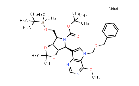 CAS No. 364046-19-5, 5H-1,3-Dioxolo[4,5-c]pyrrole-5-carboxylic acid, 4-[[[(1,1-dimethylethyl)dimethylsilyl]oxy]methyl]tetrahydro-6-[4-methoxy-5-[(phenylmethoxy)methyl]-5H-pyrrolo[3,2-d]pyrimidin-7-yl]-2,2-dimethyl-, 1,1-dimethylethyl ester, (3aR,4R,6S,6aS)-