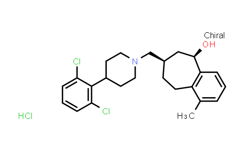 CAS No. 371980-94-8, 5H-Benzocyclohepten-5-ol, 7-[[4-(2,6-dichlorophenyl)-1-piperidinyl]methyl]-6,7,8,9-tetrahydro-1-methyl-, hydrochloride, (5R,7R)-rel- (9CI)