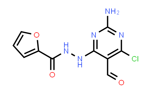 CAS No. 377729-80-1, 2-Furancarboxylic acid, 2-(2-amino-6-chloro-5-formyl-4-pyrimidinyl)hydrazide