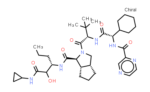 CAS No. 402959-36-8, Cyclopenta[c]pyrrole-1-carboxamide, (2S)-2-cyclohexyl-N-(2-pyrazinylcarbonyl)glycyl-3-methyl-L-valyl-N-[(1S)-1-[2-(cyclopropylamino)-1-hydroxy-2-oxoethyl]butyl]octahydro-, (1S,3aR,6aS)-