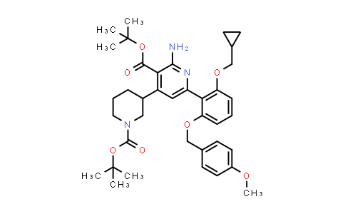 CAS No. 405239-75-0, 3-Pyridinecarboxylic acid, 2-amino-6-[2-(cyclopropylmethoxy)-6-[(4-methoxyphenyl)methoxy]phenyl]-4-[1-[(1,1-dimethylethoxy)carbonyl]-3-piperidinyl]-, 1,1-dimethylethyl ester