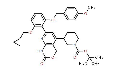 CAS No. 406213-01-2, tert-Butyl 3-(7-(2-(cyclopropylmethoxy)-6-((4-methoxybenzyl)oxy)phenyl)-2-oxo-2,4-dihydro-1H-pyrido[2,3-d][1,3]oxazin-5-yl)piperidine-1-carboxylate