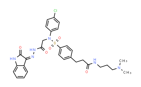 CAS No. 415963-47-2, Glycine, N-(4-chlorophenyl)-N-[[4-[3-[[3-(dimethylamino)propyl]amino]-3-oxopropyl]phenyl]sulfonyl]-, (2Z)-2-(1,2-dihydro-2-oxo-3H-indol-3-ylidene)hydrazide
