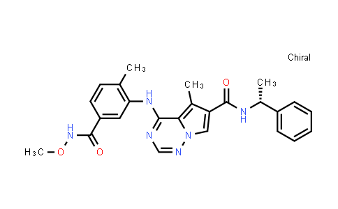 CAS No. 427877-75-6, Pyrrolo[2,1-f][1,2,4]triazine-6-carboxamide, 4-[[5-[(methoxyamino)carbonyl]-2-methylphenyl]amino]-5-methyl-N-[(1R)-1-phenylethyl]-