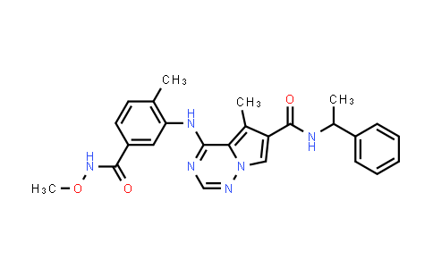 CAS No. 427878-67-9, Pyrrolo[2,1-f][1,2,4]triazine-6-carboxamide, 4-[[5-[(methoxyamino)carbonyl]-2-methylphenyl]amino]-5-methyl-N-(1-phenylethyl)-