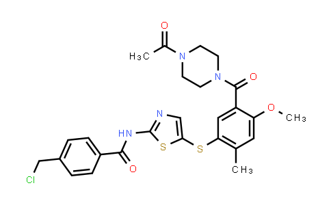 CAS No. 439578-99-1, N-(5-(5-(4-acetylpiperazine-1-carbonyl)-4-methoxy-2-methylphenylthio)thiazol-2-yl)-4-(chloromethyl)benzamide