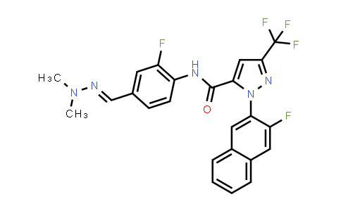 CAS No. 441328-10-5, 1H-Pyrazole-5-carboxamide, N-[4-[(dimethylamino)iminomethyl]-2-fluorophenyl]-1-(3-fluoro-2-naphthalenyl)-3-(trifluoromethyl)-