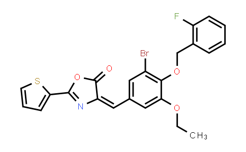CAS No. 445250-00-0, (E)-4-(3-Bromo-5-ethoxy-4-((2-fluorobenzyl)oxy)benzylidene)-2-(thiophen-2-yl)oxazol-5(4H)-one