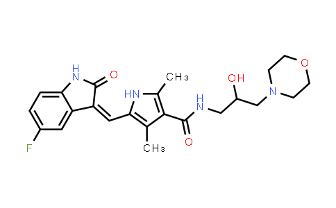CAS No. 452104-85-7, 5-[((3Z)-5-Fluoro-2-oxo-1,2-dihydroindol-3-ylidene)methyl]-2,4-dimethyl-1H-pyrrole-3-carboxylic acid [2-hydroxy-3-(morpholin-4-yl)propyl]amide