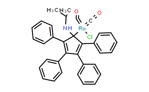 CAS No. 470688-18-7, Chlorodicarbonyl(1-(isopropylamino)-2,3,4,5-tetraphenylcyclopentadienyl)ruthenium(II)