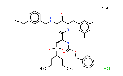 CAS No. 477790-92-4, Carbamic acid, N-[(1S)-2-[[(1S,2R)-1-[(3,5-difluorophenyl)methyl]-3-[[(3-ethylphenyl)methyl]amino]-2-hydroxypropyl]amino]-2-oxo-1-[[(1-propylbutyl)sulfonyl]methyl]ethyl]-, 3-pyridinylmethyl ester, (HCl Salt)