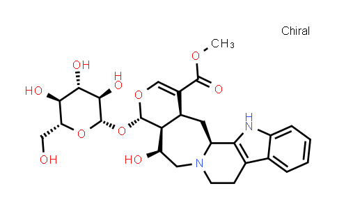 CAS No. 54483-84-0, Pyrano[4'',3'':4',5']azepino[1',2':1,2]pyrido[3,4-b]indole-1-carboxylic acid, 4-(β-D-glucopyranosyloxy)-4,4a,5,6,8,9,14,14b,15,15a-decahydro-5-hydroxy-, methyl ester, (4S,4aS,5S,14bS,15aS)-