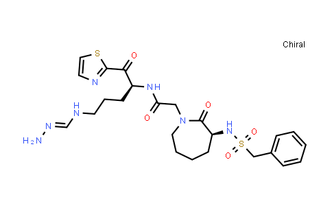 CAS No. 549506-83-4, 1H-Azepine-1-acetamide, N-[(1S)-4-[(aminoiminomethyl)amino]-1-(2-thiazolylcarbonyl)butyl]hexahydro-2-oxo-3-[[(phenylmethyl)sulfonyl]amino]-, (3S)-